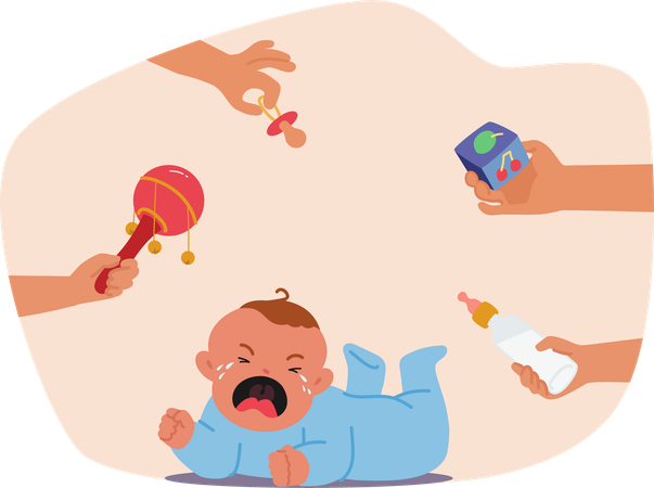 Crying Baby Boy Lying Down  Illustration