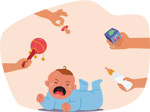 Crying Baby Boy Lying Down  Illustration