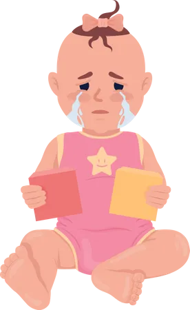 Crying baby girl with construction blocks Illustration
