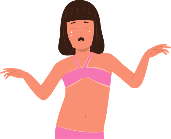 Crying girl with damaged skin after sunbathing on hot summer sun  Illustration