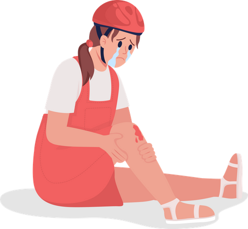 Crying girl with scratched knee  Illustration