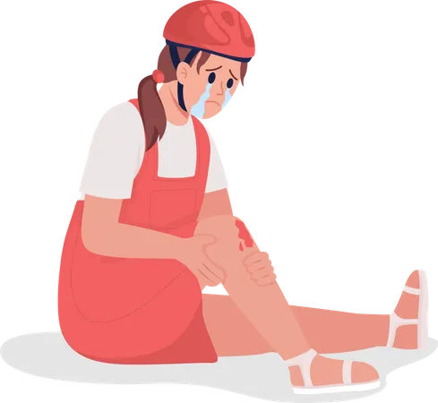 Crying girl with scratched knee  Illustration