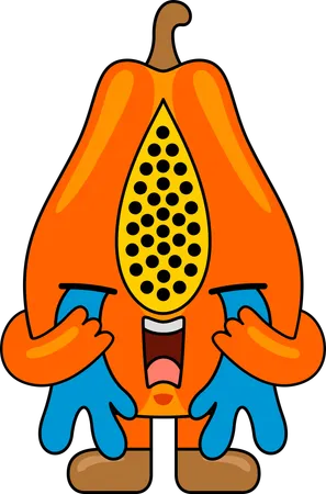 Crying Papaya Mascot  Illustration