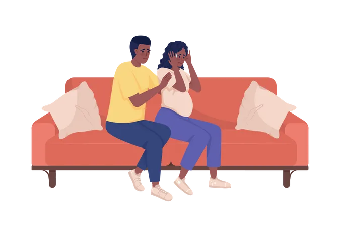 Crying pregnant woman with husband Illustration