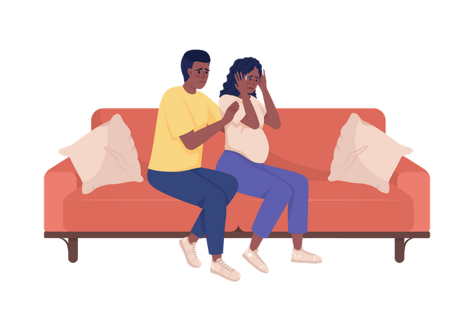 Crying pregnant woman with husband  Illustration