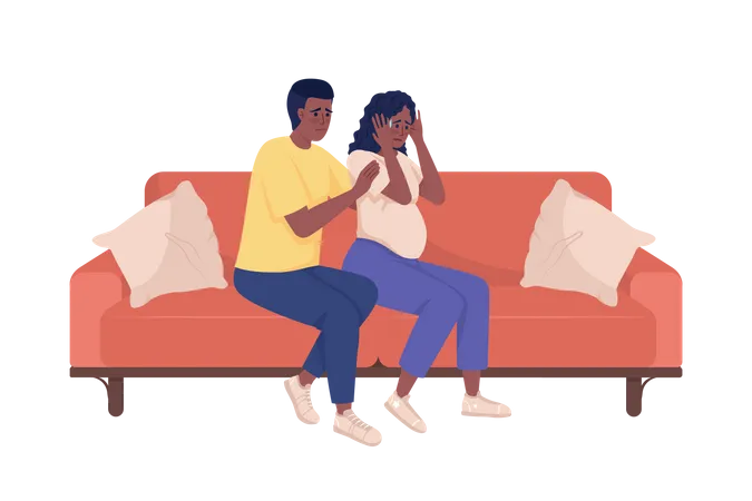 Crying pregnant woman with husband  Illustration