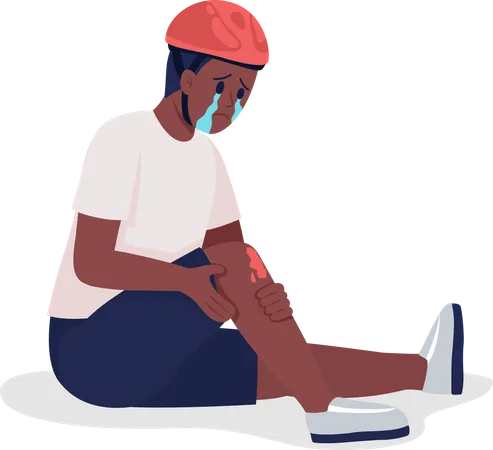 Crying schoolboy with injured leg  Illustration