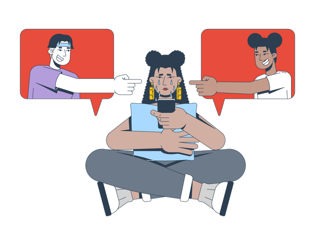 Crying teen girl crying for online Cyberbullying and social pressure  Illustration