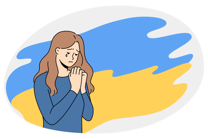 Crying woman crying ask peace for Ukraine  Illustration