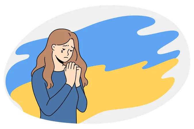 Crying woman crying ask peace for Ukraine  Illustration