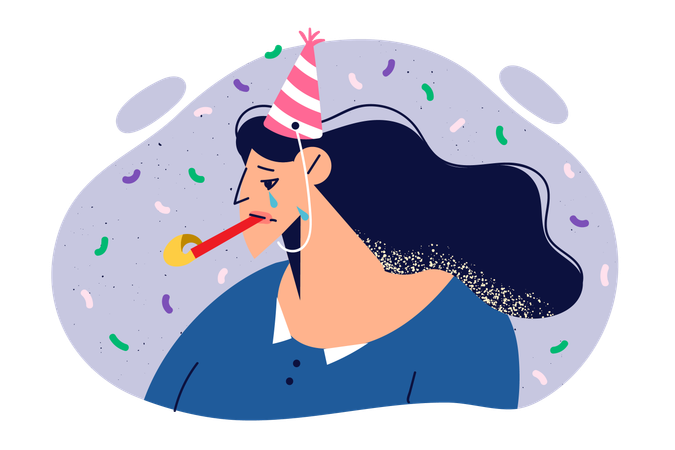 Crying woman celebrates her birthday and suffers from depression caused by lack of friends  일러스트레이션