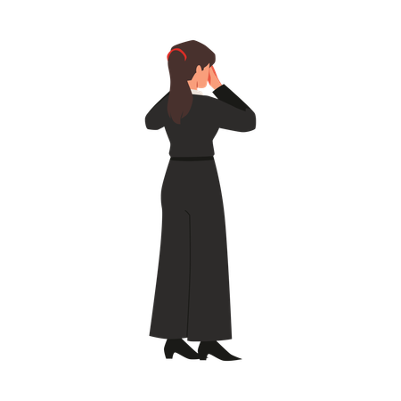 검은 옷을 입고 울고 있는 여자  일러스트레이션