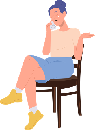 Crying woman psychologist patient sitting on chair  イラスト