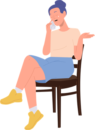 Crying woman psychologist patient sitting on chair  Illustration