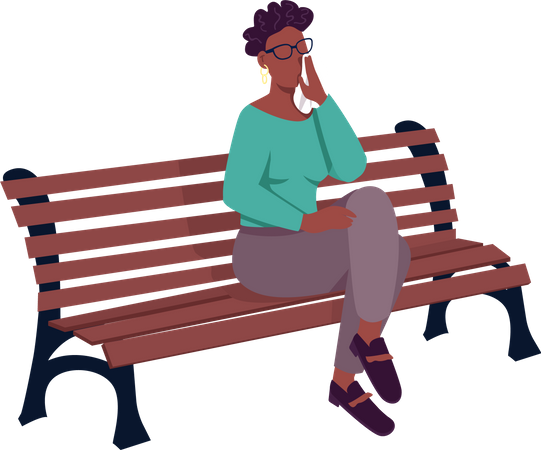 Crying woman sitting on bench  Illustration