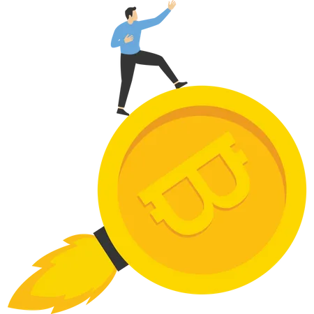 Crypto Currency Graph Flying High To The Moon Rocket Stock Make Profit Investment Trading Stock Crypto Price Rising Vector Illustration Design Concept In Flat Style Illustration