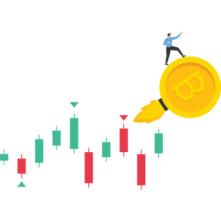 Crypto currency graph flying high to the moon  Illustration