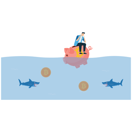 Crypto Investment Failure Man Drowning in Losses  Illustration