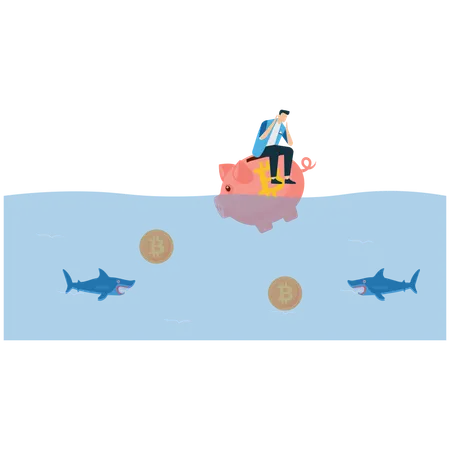 Crypto Investment Failure Man Drowning in Losses  Illustration