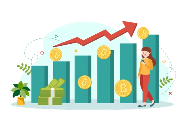 Bitcoin Vector Illustration With Cryptocurrency Coins Of Blockchain Technology Buy Or Sell Trading Crypto Market Exchange Value In Flat Background Illustration