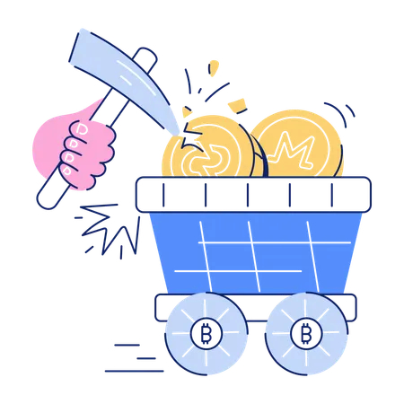 A Well Designed Doodle Mini Illustration Of Crypto Mining Cart イラスト