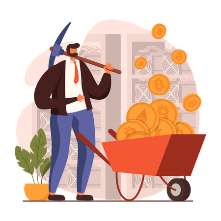 Crypto mining by miner  Illustration