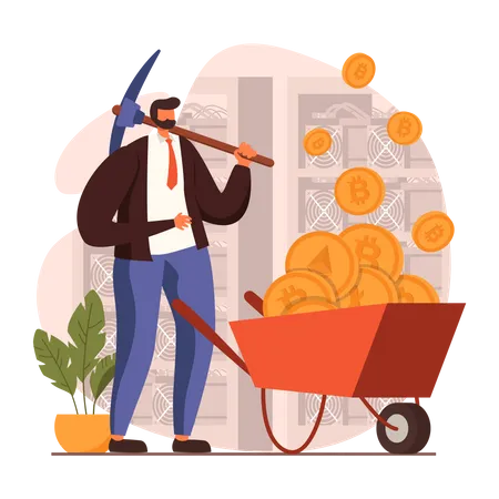 Crypto mining by miner  Illustration