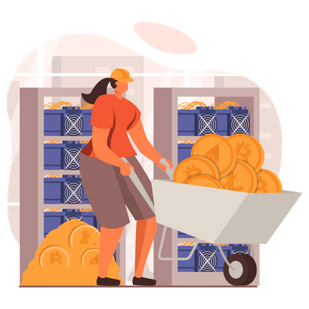 Crypto mining by woman Illustration