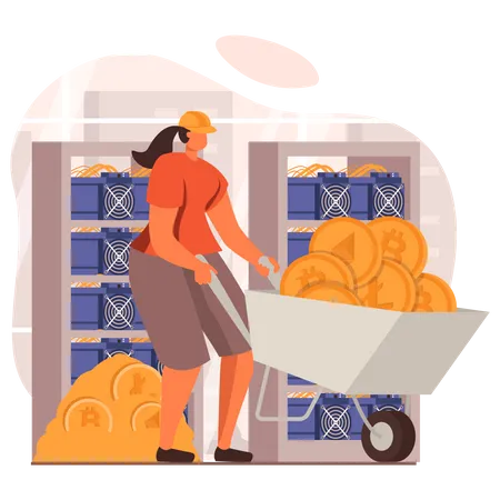 Crypto mining by woman Illustration