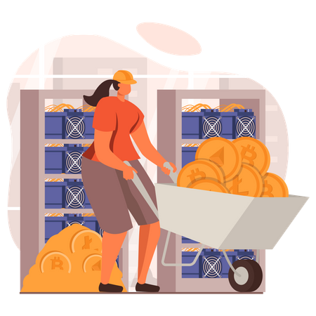 Crypto mining by woman  Illustration