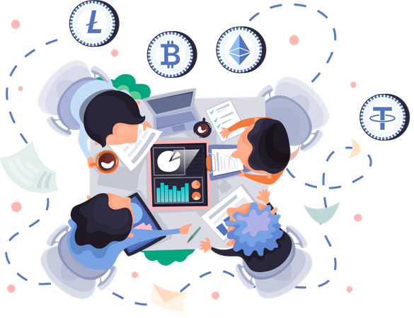 Crypto traders sell cryptocurrency on money exchange of digital currency  Illustration