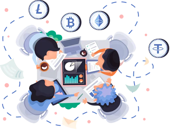 Crypto traders sell cryptocurrency on money exchange of digital currency  Illustration