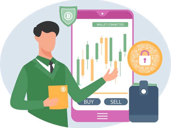 Crypto Trading security ensured by businessman  Illustration