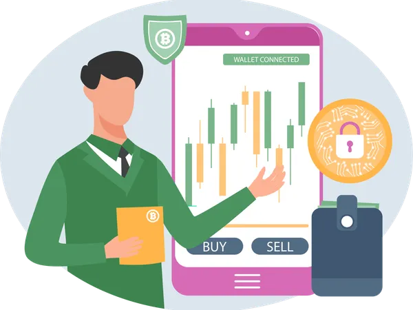 Crypto Trading security ensured by businessman  Illustration