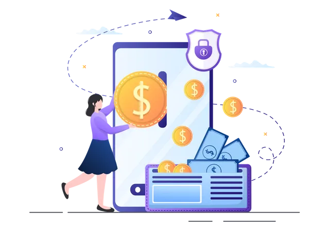 Cryptocurrency Wallet App On Mobile Of Blockchain Technology Bitcoin Money Market Altcoins Or Finance Exchange With Credit Card In Flat Vector Illustration イラスト