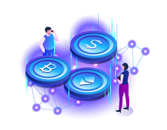 Cryptocurrencies and dollars  Illustration