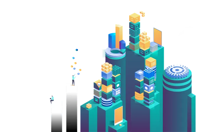Technology Isometric Concept Cryptocurrency And Blockchain Abstract Future High Tech Vector Illustration Illustration