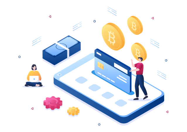 Cryptocurrency Blockchain Wallet Application Illustration