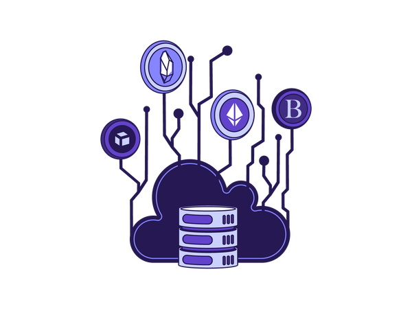 Cryptocurrency cloud database  Illustration