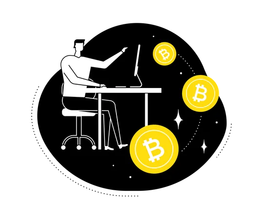 Cryptocurrency concept - businessman working on the computer in the office Illustration