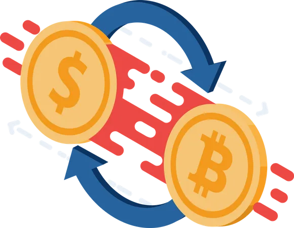 Flat 3 D Isometric Dollar Coin And Bitcoin Exchange Or Swapping Cryptocurrency Exchange Platform Concept Illustration