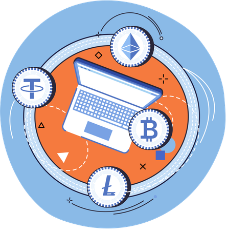 Cryptocurrency exchange and blockchain  Illustration