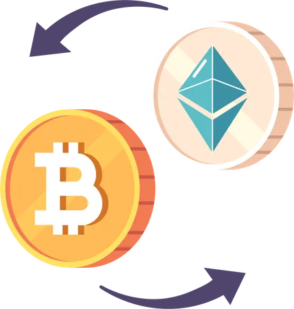 Cryptocurrency Exchange from Ethereum to Bitcoin  Illustration
