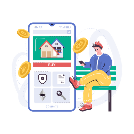 Cryptocurrency In Real Estate Illustration