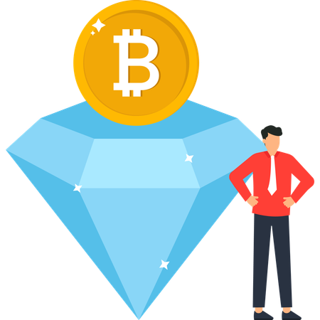 Cryptocurrency Investment with Businessman Bitcoin Coin and Diamond  Illustration