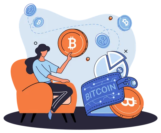 Cryptocurrency investor with bitcoin wallet  Illustration