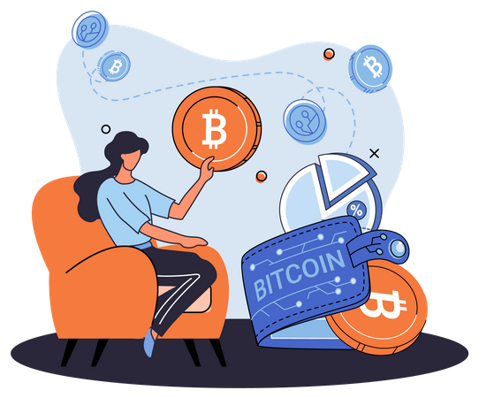 Cryptocurrency investor with bitcoin wallet  Illustration