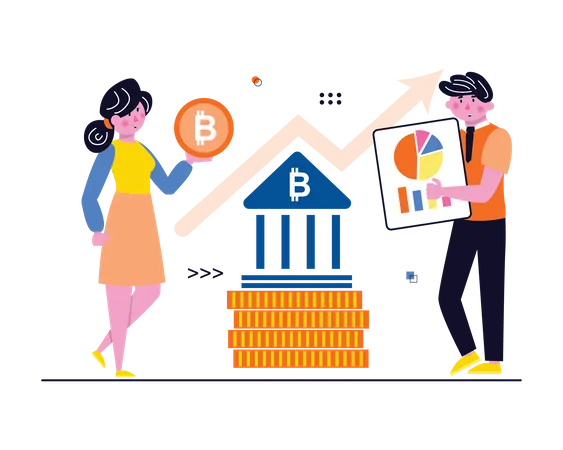 Cryptocurrency investors doing analysis  Illustration