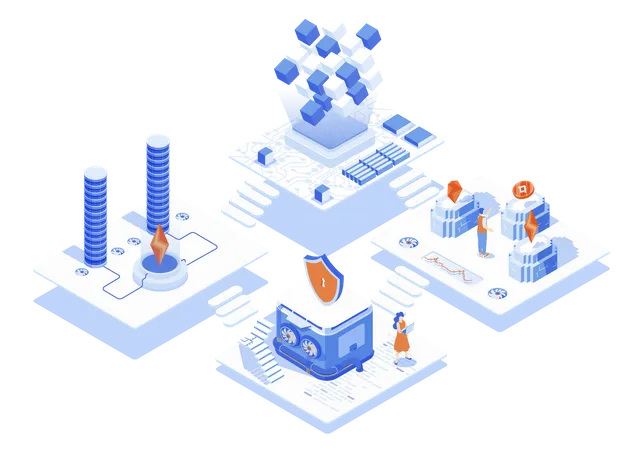 Cryptocurrency Market Concept 3 D Isometric Web Scene With Infographic People Work And Trade In Abstract Crypto Farm Blockchain Technology At Platform Vector Illustration In Isometry Graphic Design Illustration