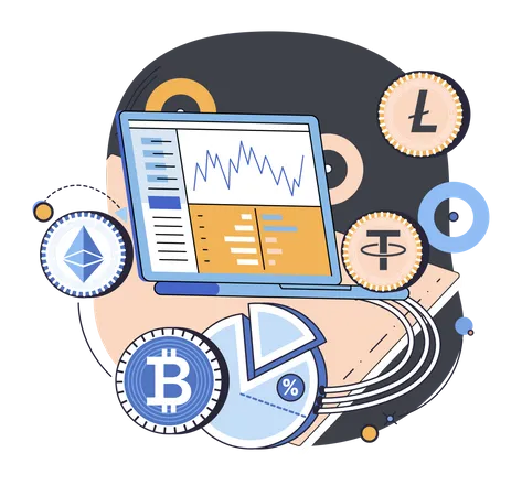 Stock Market Trading Financial Investment Online Currency And Blockchain Technology Cryptocurrency Exchange And Mining Platform Analysis Of Statistical Indicators Of Cryptocurrency Rate Illustration
